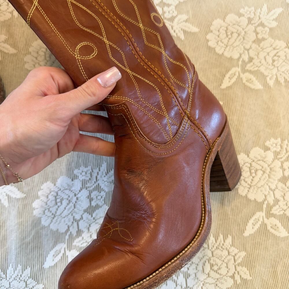 Vintage Frye Brown Leather Western Cowboy Boots Women’s 8 - Picture 4 of 7